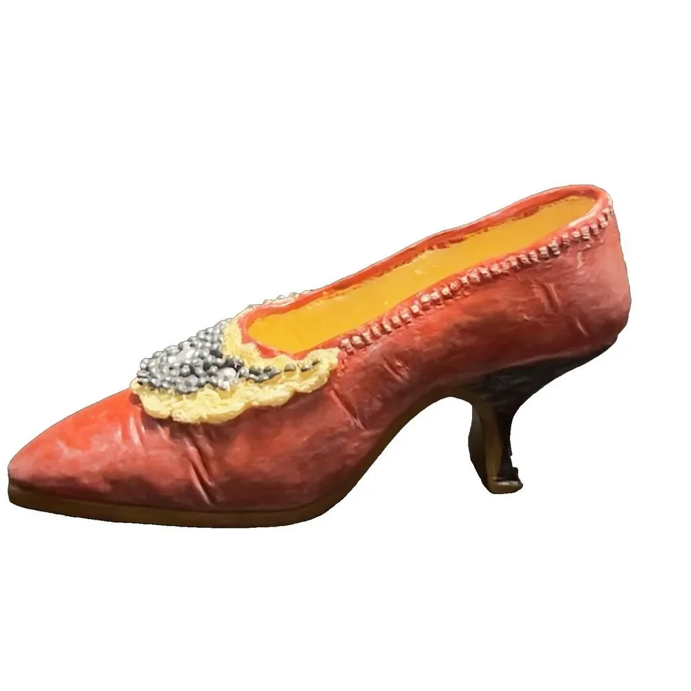 Vintage Handmade Miniature Victorian Red Heel w/ Navy Caviar Beading